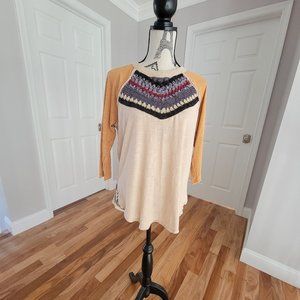 Free People We The Free Spring Bound Crochet 3/4 Sleeve Raglan Tee SIZE M